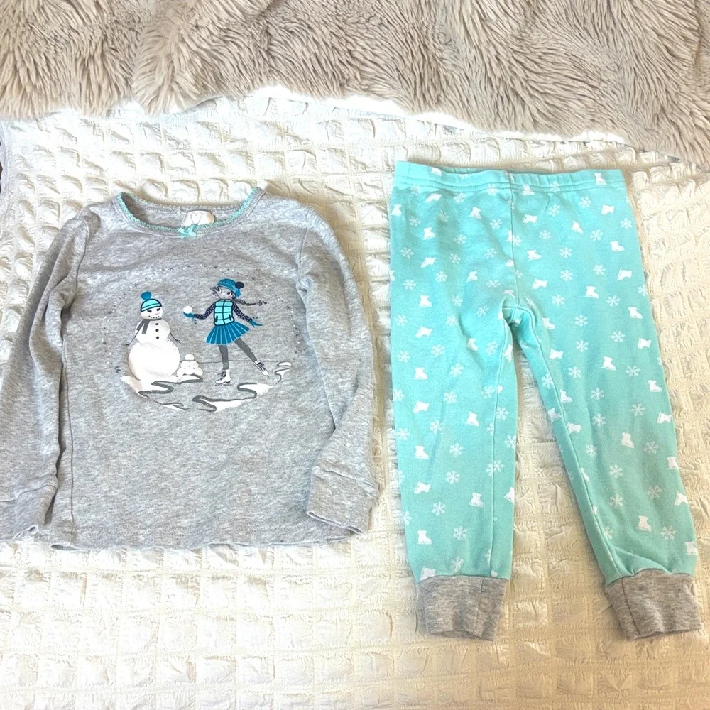 Toddler Girls Snug Fit Snowman ⛄️ & Figure Skater ⛸️ Pajama Sleep Set ~ ❄️⛄️⛸️